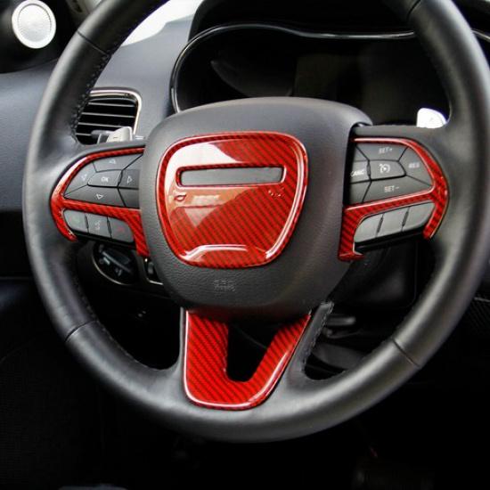 Red Carbon Fiber Style Steering Wheel Cover Trim For Dodge Durango 2014-
