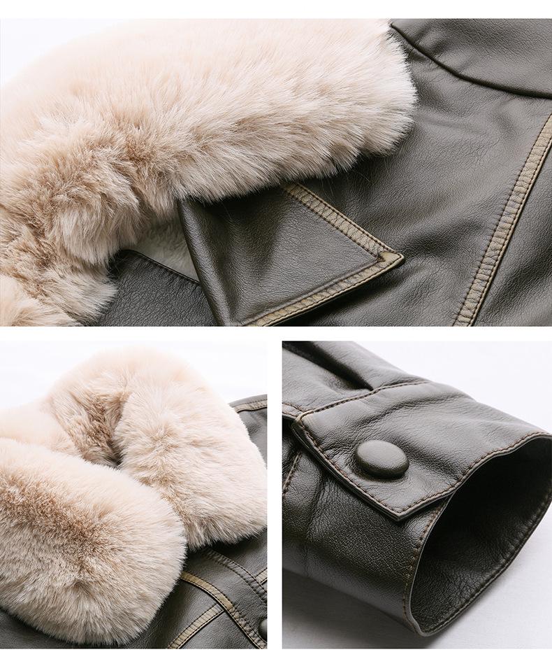 Damen Retro Winter Lederjacke mit abnehmbarem Fellkragen und Fleecefutter