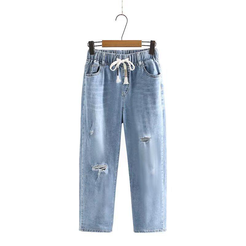 Plus Size Women s Ripped Summer Elastic Thin Denim Jeans