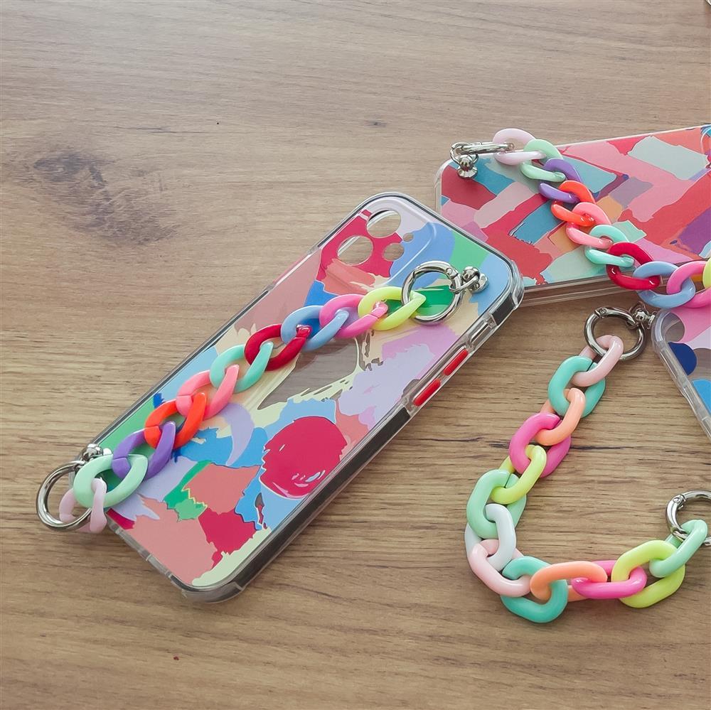 Multicolor Flexible Gel Case with Chain Lanyard for iPhone XS/X