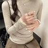 Women's Double-Sided 300g Lamb Cashmere Lace Long Sleeve Turtleneck Warm Top