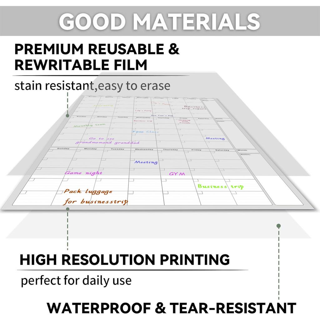 Undatierter 3-Monats-Abwischbarer Wandkalender – Wiederverwendbare Planungstafel für Zuhause 1ml