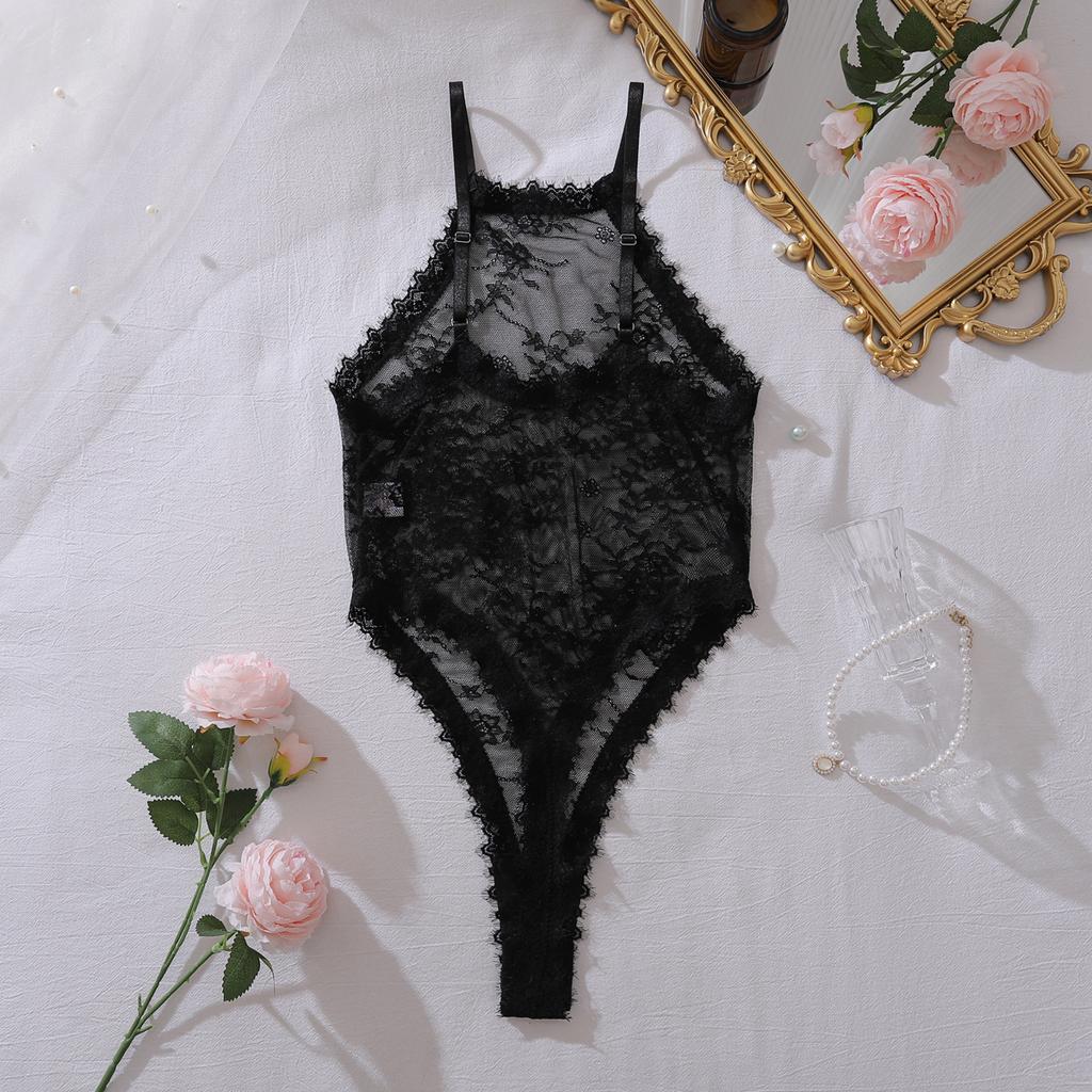 High Quality Women Sexy Black Lace Bodysuit Lingerie Lace Slimming Shaping Thin Sex One-Piece Bodysuit Lingerie With Open Crotch