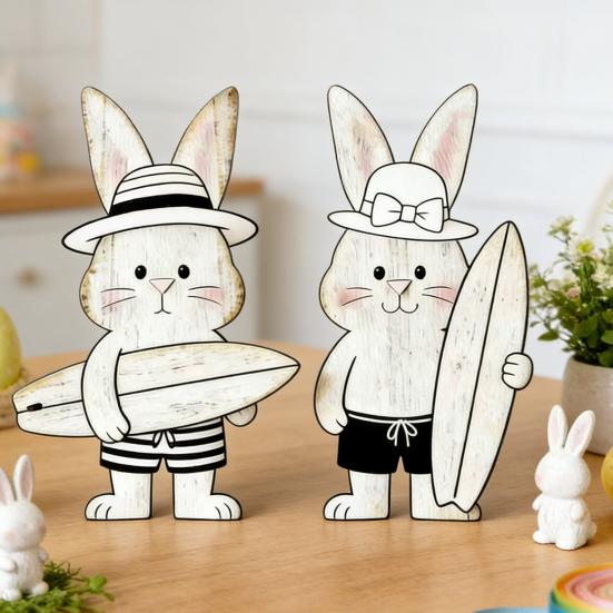 2 st påskhare dekoration bondgårdsstil rustik par kanin bordskylt hem kontor vår påskhelg fest bords mittpunkt prydnad