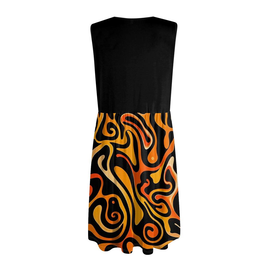 Women's Sleeveless Casual Vacation Loose Swing Geometric Button Midi Dress With Pockets