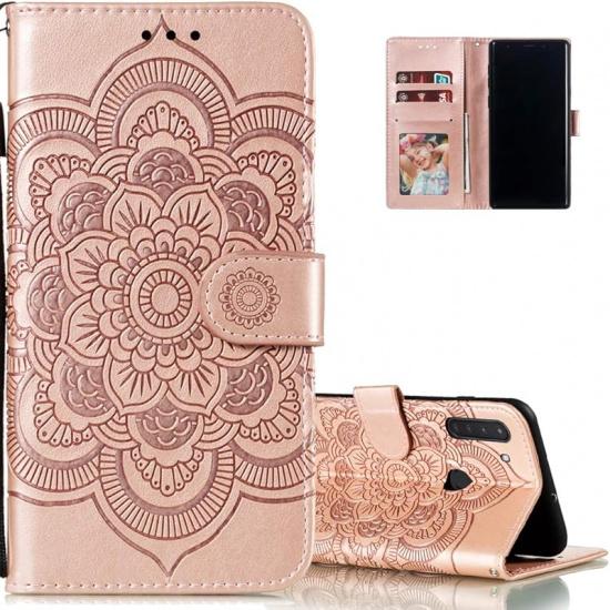 

for Samsung A21 Case Flip Premium Wallet Phone Case PU Leather Mandala Embossed Shockproof Cover with Kickstand Card Holder Cover for Samsung Galaxy LD: Mandala Rose Gold