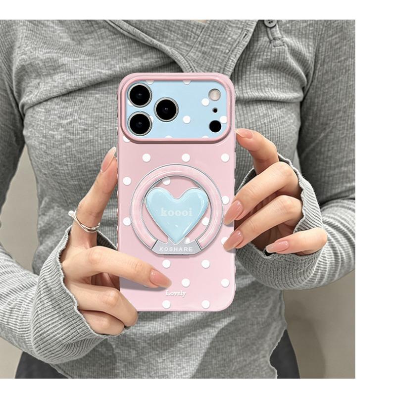 Ins Style Polka Dot Heart Stand Silicone Phone Case For Iphone