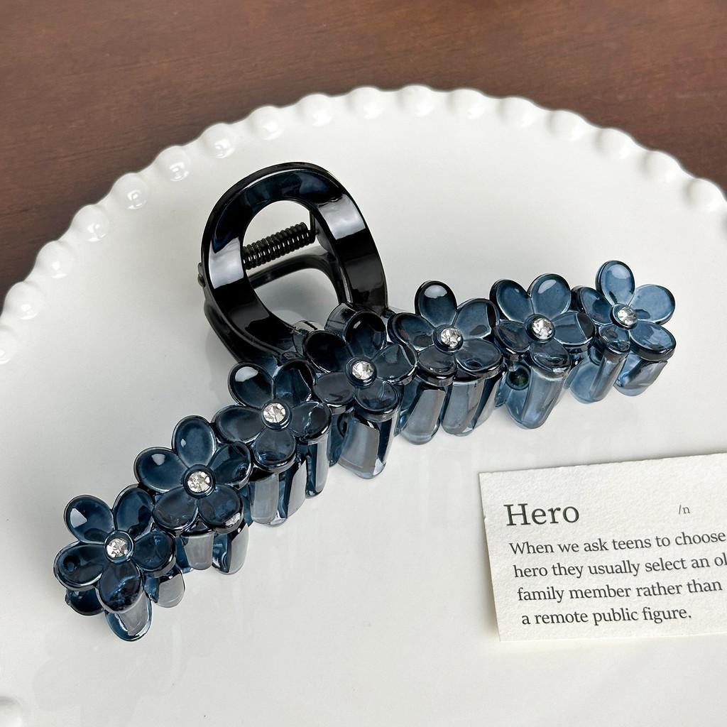 Large Vintage Floral Hair Claw Clip With Rhinestone Embellishments For Women