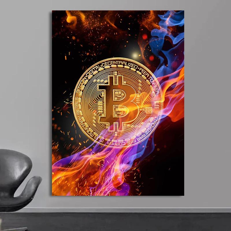 Neonowy Obraz na Płótnie Bitcoin Ethereum Plakaty i Druk Nowoczesna Moda Pop Obrazy Ścienne do Salonu Dekoracja Domowego Biura