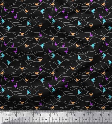 Japan Crepe Satin Fabric Bird Artistic Print Fabric by the Metre 42 Inch