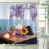 Green Bamboo Zen Shower Curtains Set, Spa Stones and Orchids Flowers Polyester Fabric Bath Curtain with Hooks Bathroom Decor