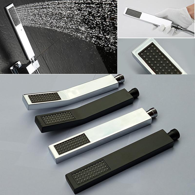 BAKALA Cap de duș de mână pătrat, din alamă, crom sau negru, cu suport din alamă pentru conector de perete și furtun din oțel inoxidabil de 1,5 m
