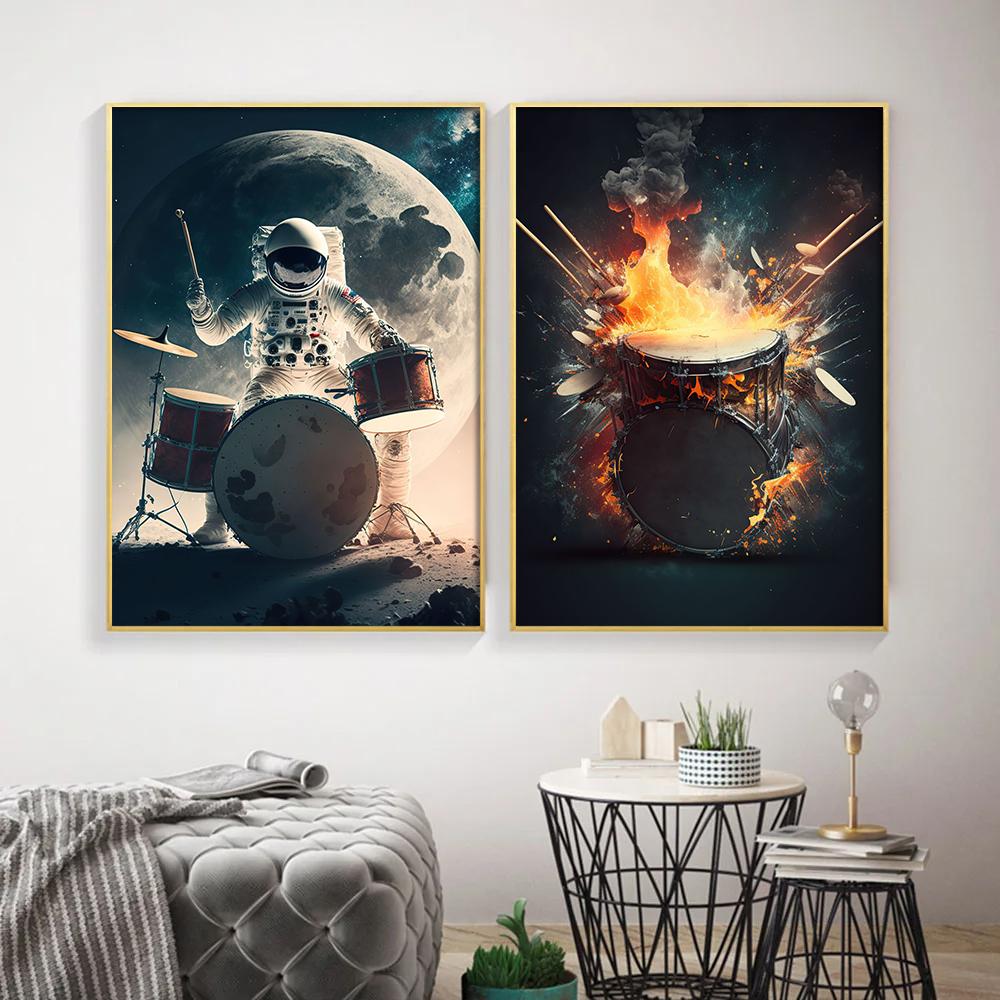 Abstrakte Trommel Poster Al Digitale Malerei Moderne Wand Kunst Leinwand Drucken Astronaut Musik Bild Für Wohnzimmer Home Decor Cuadros
