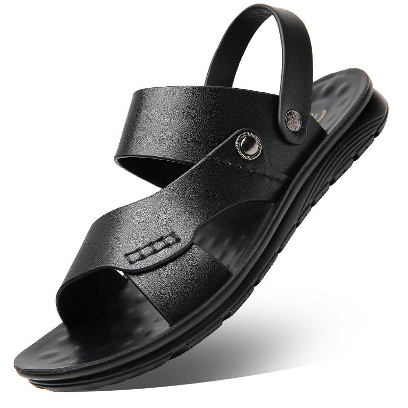 Fashion Mens Fashion Summer Shoes New Outdoor Leather Sandals Non-slip Beach Flats Dual-Purpose Male Slippers Travel Open-toe  Half Drag