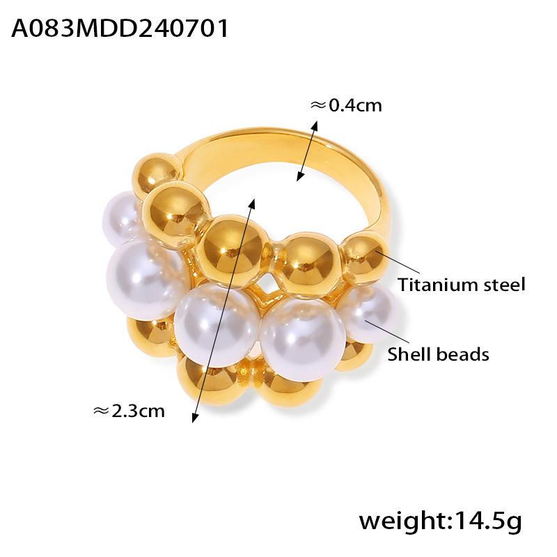 Elegant Inlaid Shell Beads Rings For Women Stainless Steel 18K Gold Plated Waterproof Women's Large Rings Luxury Woman Jewelry