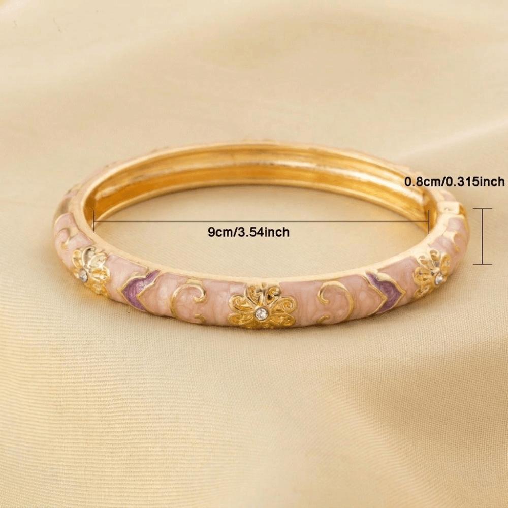 New Colorful Bangle Bracelet Gold Plated Chinese Style Enamel Flower Bracelet Elegant Handmade Cuff Bracelet Women
