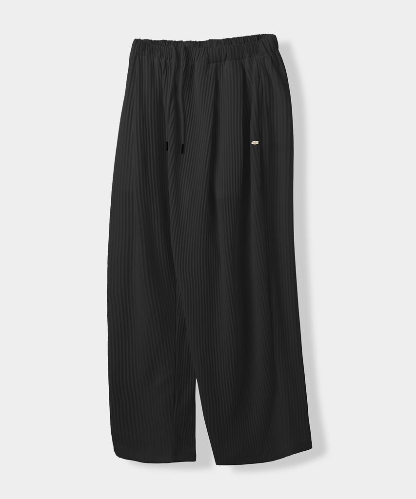 Yujen Double-Pleated Wide Pleated Elastic Waist Pants_Black