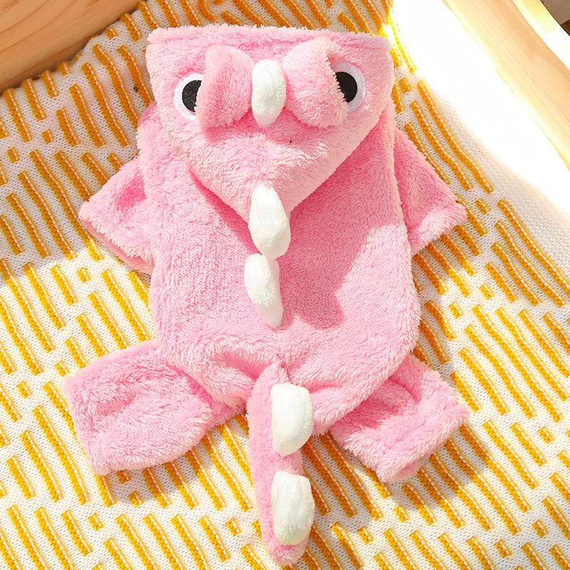 Cute Cartoon Dinosaur Flannel Warm Jumpsuits Pet Clothing Small Dogs Puppy Cats Teddy Bear Clothes Costume Coat Pet Accessories