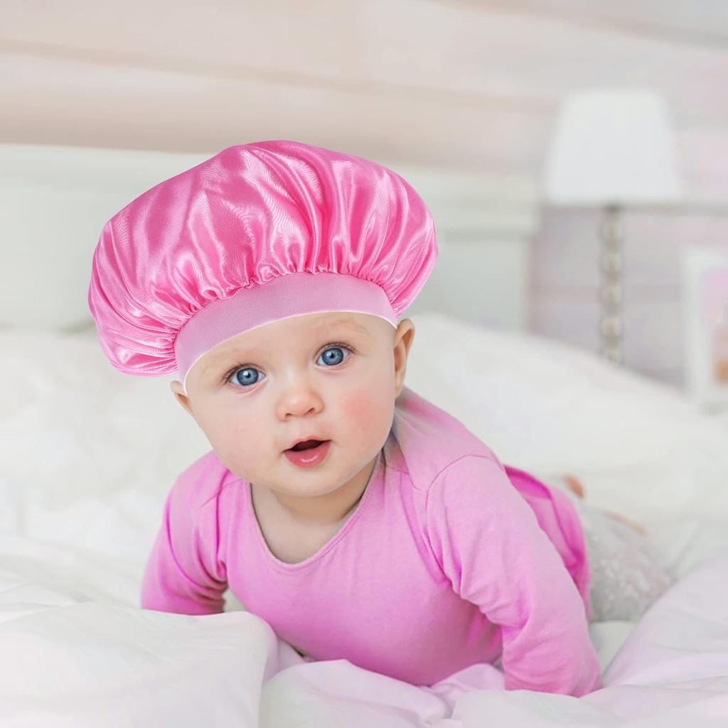 Prasacco 3 Pieces Kids Satin Bonnet Baby Bonnet Sleeping Cap Soft Silk Night Hats Colorful Satin Cap for Baby Girls Boys Natural Hair Teens Toddler