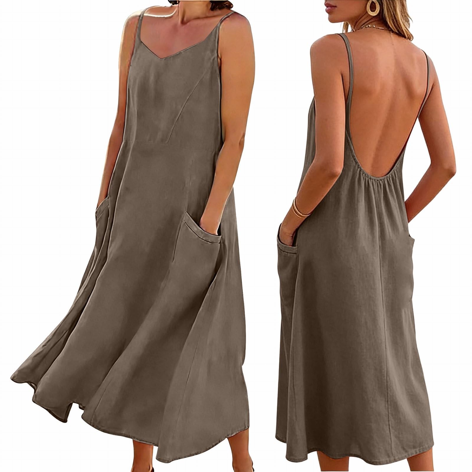 

Женское цветное повседневное модное платье на бретельках с карманом L коричневый