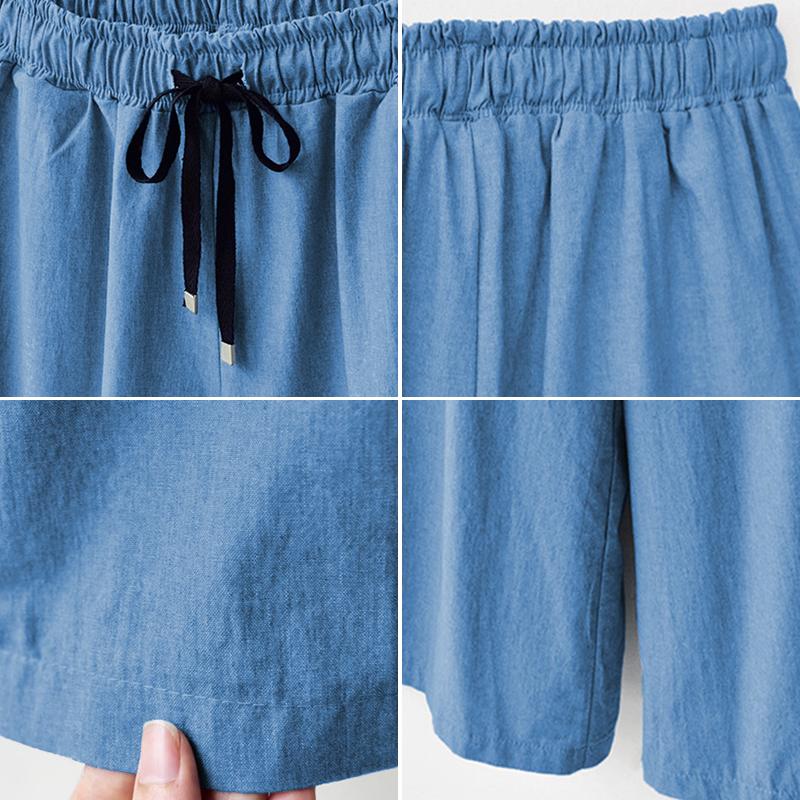 Damen Cropped Hose 3/4 Länge Denim Jogger Kordelzug Capri Hose Elastischer Bund Sweatpants