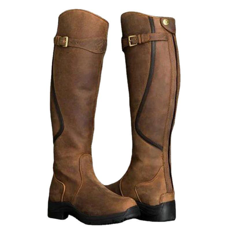 Bottes en cuir à tige haute et bout rond plat pour femmes grandes tailles automne/hiver 2021