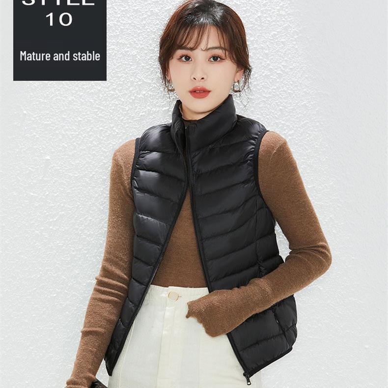 Youjia Dámská lehká vesta s 90% prachovým peřím z bílé kachny - Bez rukávů, hřejivá a stylová pro podzim a zimu