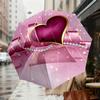 1pc Heart Pearls Automatic Folding Umbrella, Heavy Duty 8 Rib Iron Frame,  Suitable for Travel, Daily Use, Birthday, Decor Gift m0104053