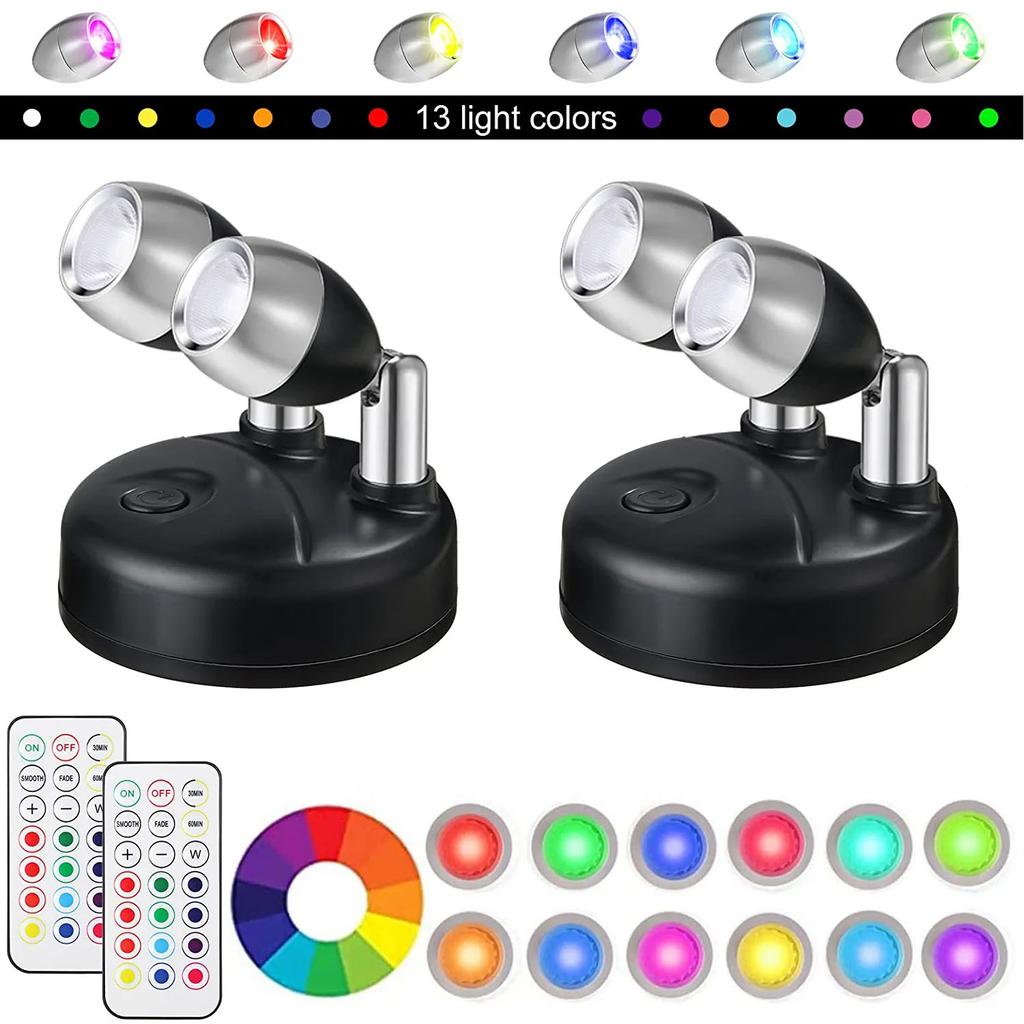 2Pack Remote Wireless LED Spotlights Rotatable Accent Lights Battery Powered Puck Picture Lights Indoor Closet Lights Wall Lamp