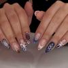 24pcs Red Star Print Fake Nails Sweet Cool Short Almond Press On Nail for Women Wearable Detachable Spice Girl False Nails