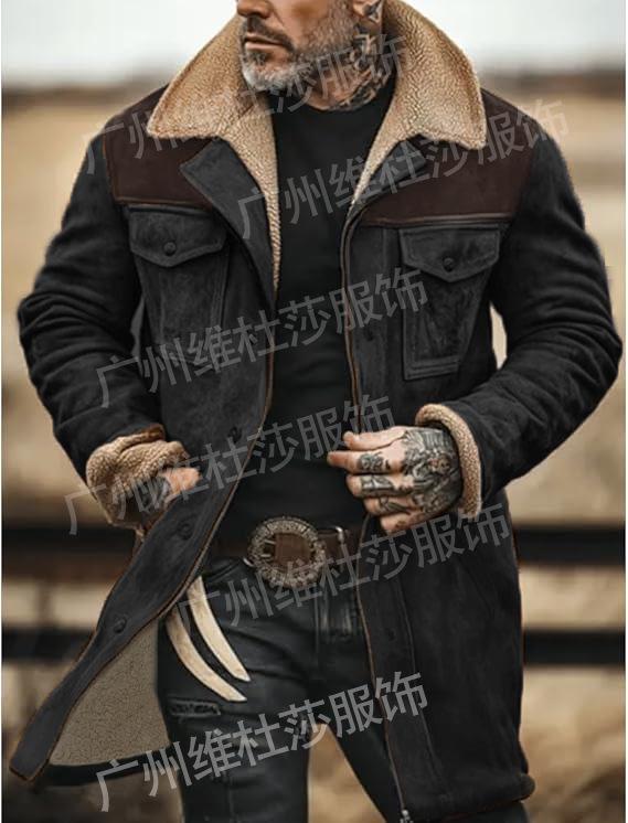 Men's 2026 Autumn/Winter Suede Patchwork Jacket with Multi-Pocket Zipper