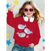 Kids Sweatshirt ,Round Neck,Spring/Autumn Cartoon Blue Whale Sailboat Cute Ocean Style Children's Top, Loose Fit Versatile Printed Casual Sweatshirt