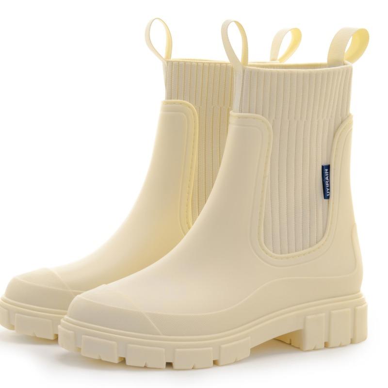 [Slip-Resistant Chelsea Boots] Slip-Resistant Chelsea Rain Boots | Women's Round Toe, PVC Upper & Sole, Comfortable Fabric, Versatile Outdoor Footwear
