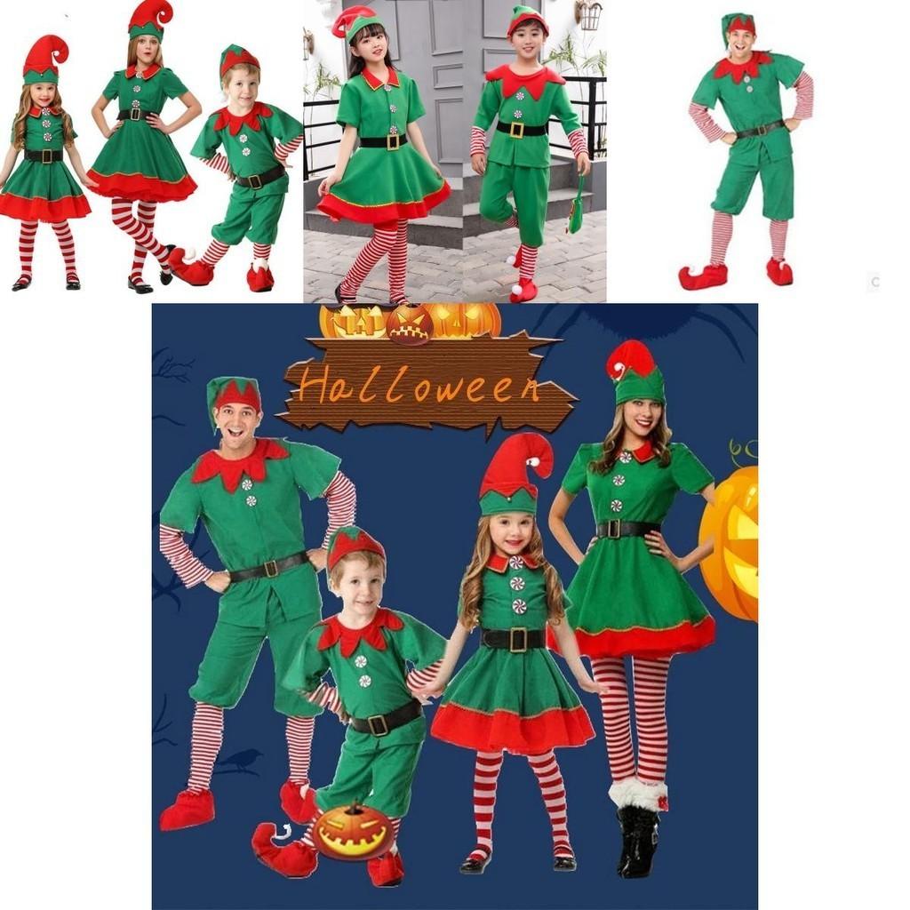 Costume de Père Noël Elfe Vert Festif Pour Adultes et Enfants Parfait Pour les Célébrations de Noël en Famille