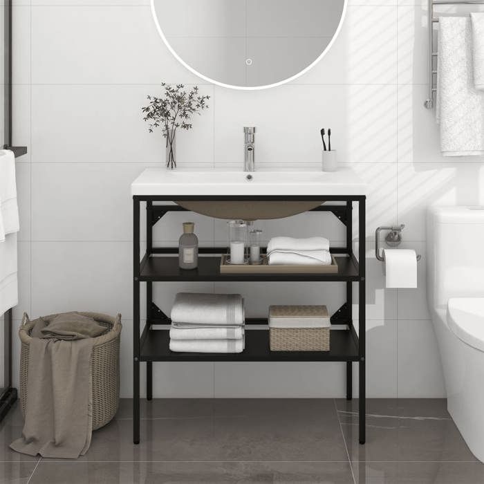 VidaXL Cadre de lavabo de salle de bain vasque à encastrer Noir Fer 3101378