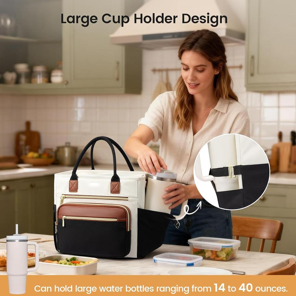 Insulated Lunch Bag Women,13L Large Leakproof Cooler Bag for Work Picnic Beach Family College,Lunch Box with Shoulder Strap Cup Holder for Adults