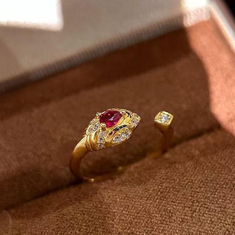 Xiaohongshu Adjustable Red Head Snake Ring - Stylish and Versatile Women s Accessory Adjustable Opening