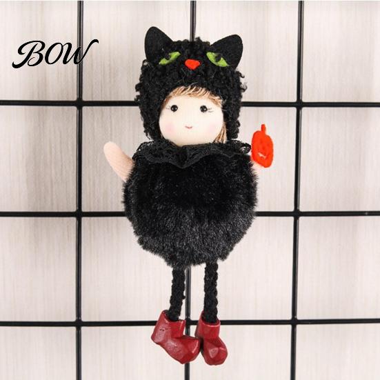 Three-dimensional Plush Witch Halloween Hanging Doll with Lanyard, Cute Furry Pom Ornament Ball for Doors Windows Trees Party Decor Decoration