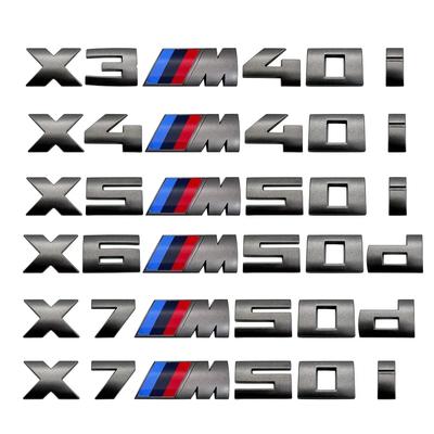 Grå Emblem för X3M X4M X5M X6M X7 M Power Emblem Märke Logotyp 40i 40d 50i 50d 60d 60i ABS Bakre Logotyp Biltillbehör
