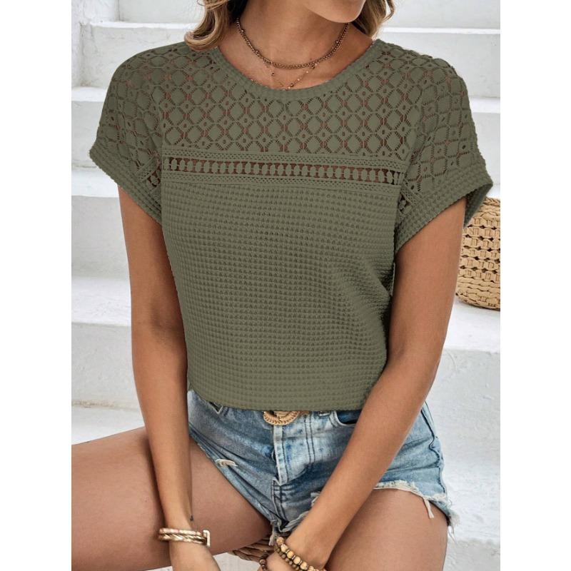 Summer Hollow Breathable Versatile Solid Color Short Sleeved Women's T-shirts