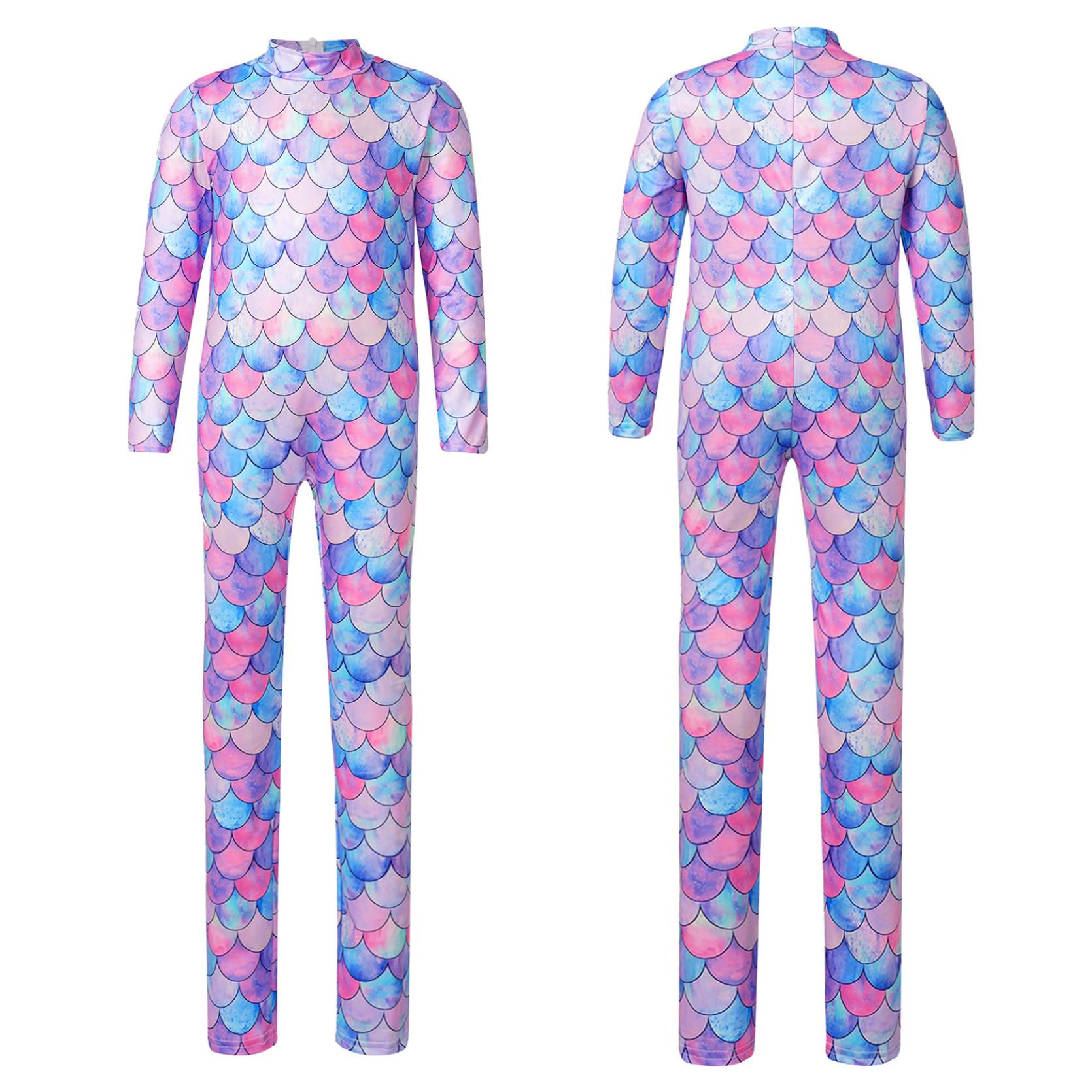 

Гимнастический купальник для девочек, комбинезон русалки с длинными рукавами, боди, комбинезоны для акробатики, танцевальные балетные велосипедки