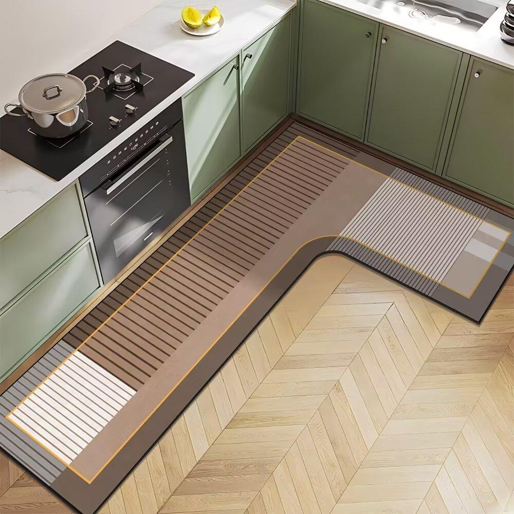 Nordic Light Luxury Diatom Mud Household L-shaped Kitchen Floor Mat Water Absorption  Anti-slip  Quick-drying and Easy-to-maintenance Floor Mat