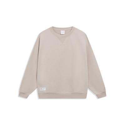 Li-Ning Sports Trend Series Solid Color Terry Pullover Loose Sweatshirt Men Tops Goat-Grey AWDT073-2