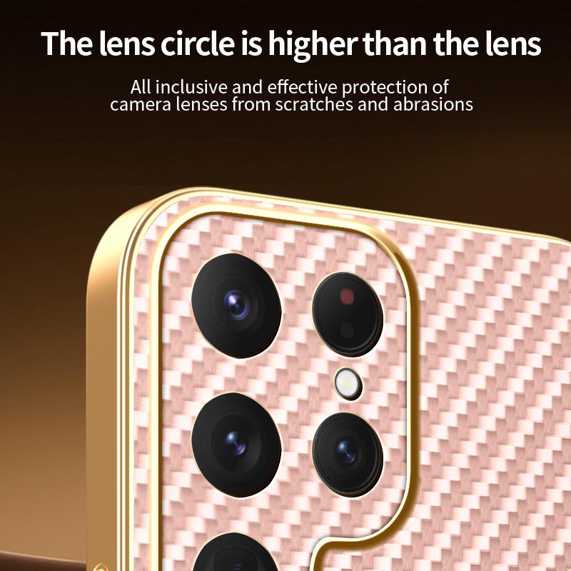 For Samsung Galaxy S24 Ultra Phone Case Carbon Fiber Textured Electroplated TPU Back Cover