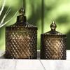 Dark Grey Crystal Glass Storage Jar with Cover Canned 600ML Diamond Cans Sugar Cotton Swab Box Household Organizer Decoration