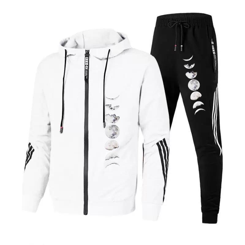 Pieces Set Women's Zipper Sports Suit Zipper Suits Seven Moons Print Jacket and Sweatpants