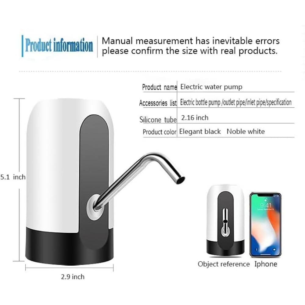 Erogatore d'Acqua Ricaricabile USB per Bottiglie da 1–5 Galloni, Pompa Elettrica Portatile ad Un Pulsante, Batteria da 1200mAh, Erogatore Automatico per Tappo di Bottiglia