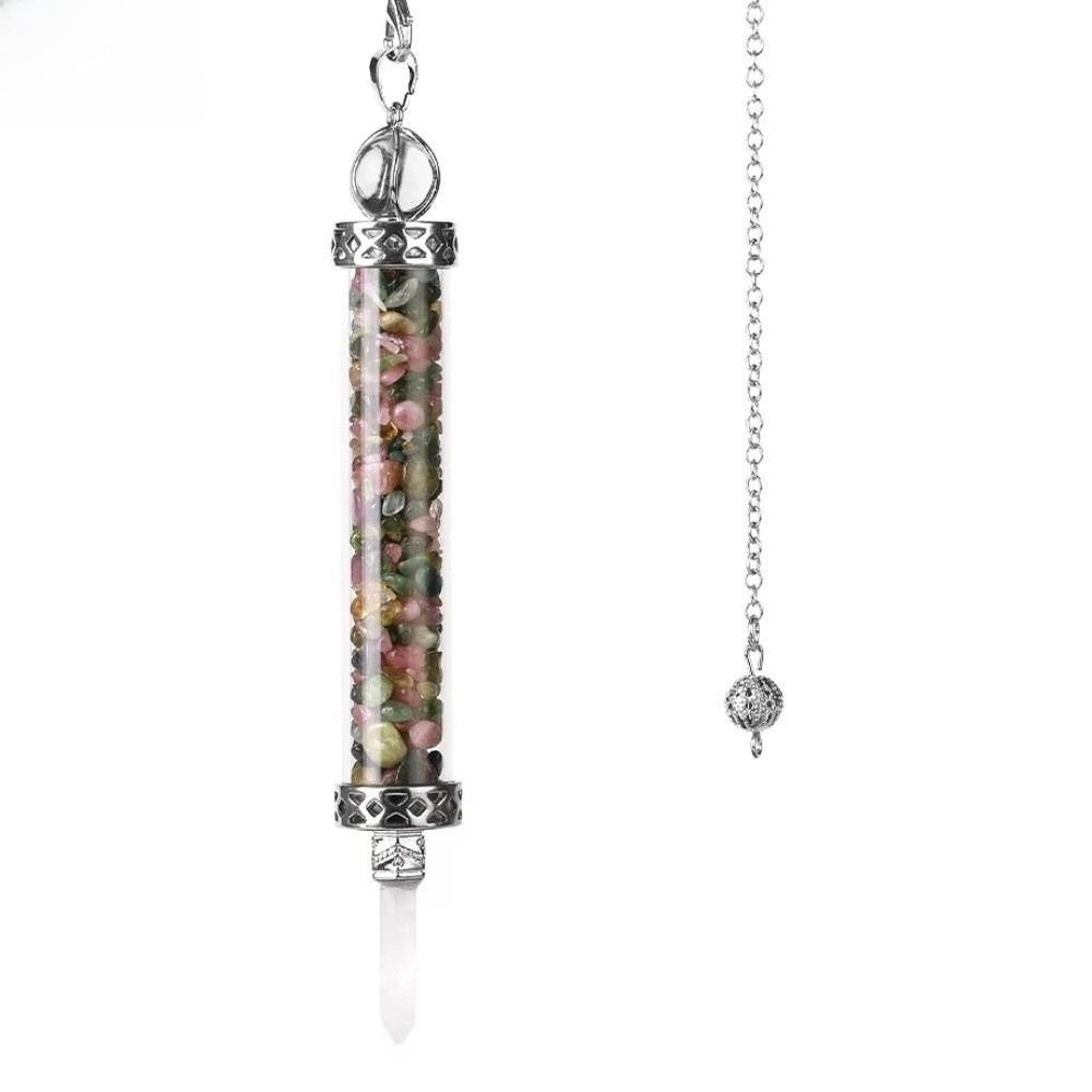 Crystal Stone Quartz Pendulum with Chain Pendant Design Wishing Bottle Pendulum Long Shape Clear Quartz Dowsing Pendulum