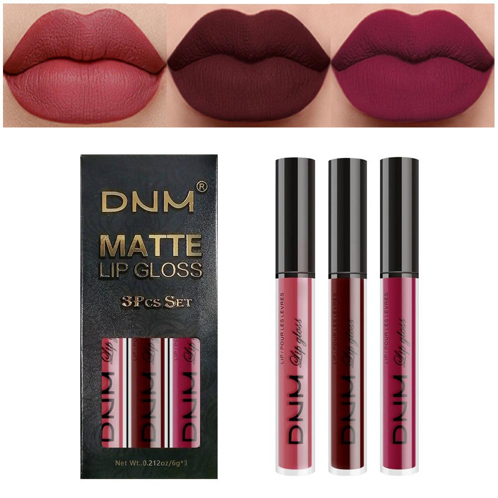 3-teiliges Lipgloss-Set mit 3 Farben, nicht abfärbend, wasserfester Lippenstift, mattes Finish