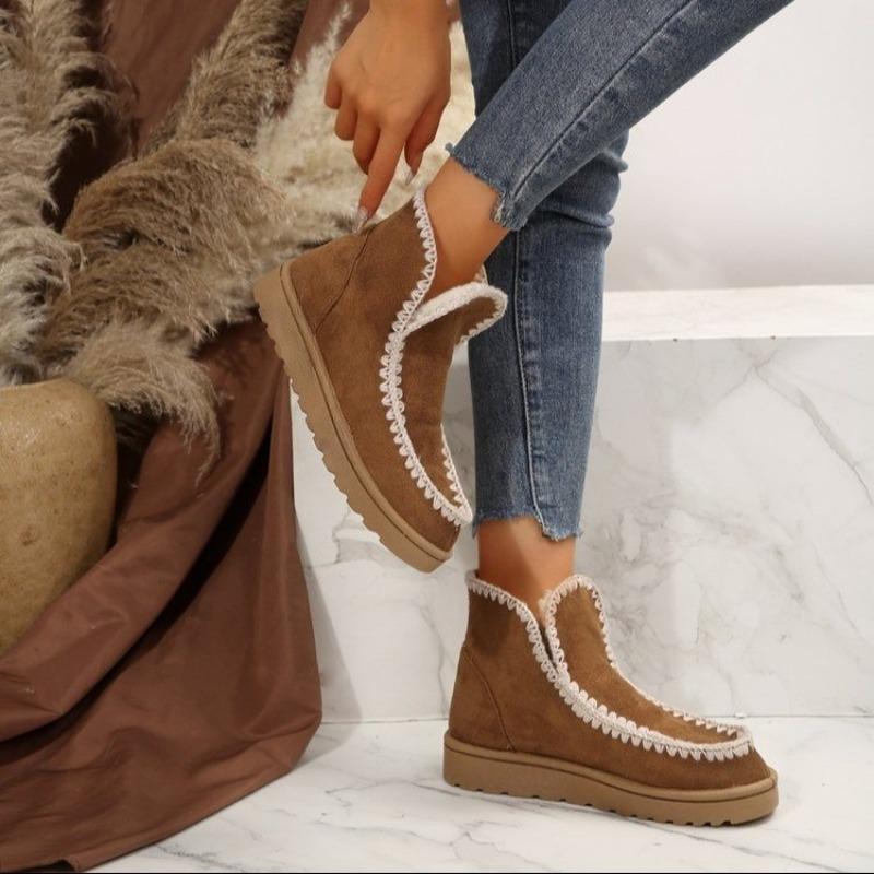 Téli meleg lapos talpú európai és amerikai határokon átnyúló hócsizma, új nagy méretű külkereskedelmi bársonnyal bélelt vastagított szárú pamutcipő nőknek